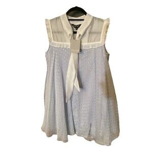 Sister Jane Mini Dress Babydoll Bow Layered Blue With Silver Stars Sz Small New